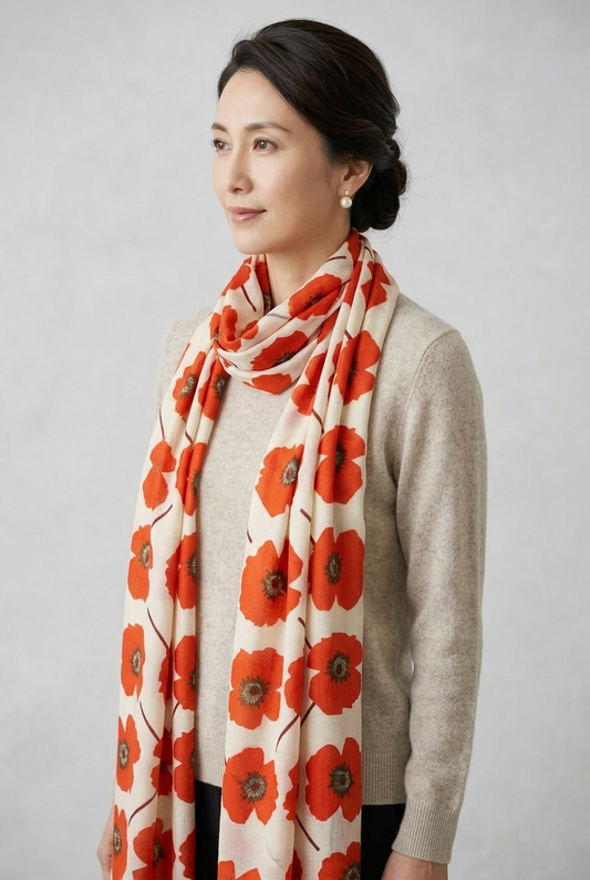 Wild Poppy Wool Scarf