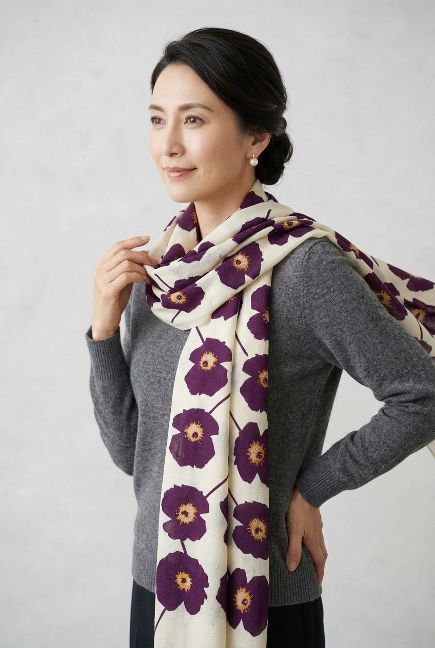 Wild Poppy Wool Scarf