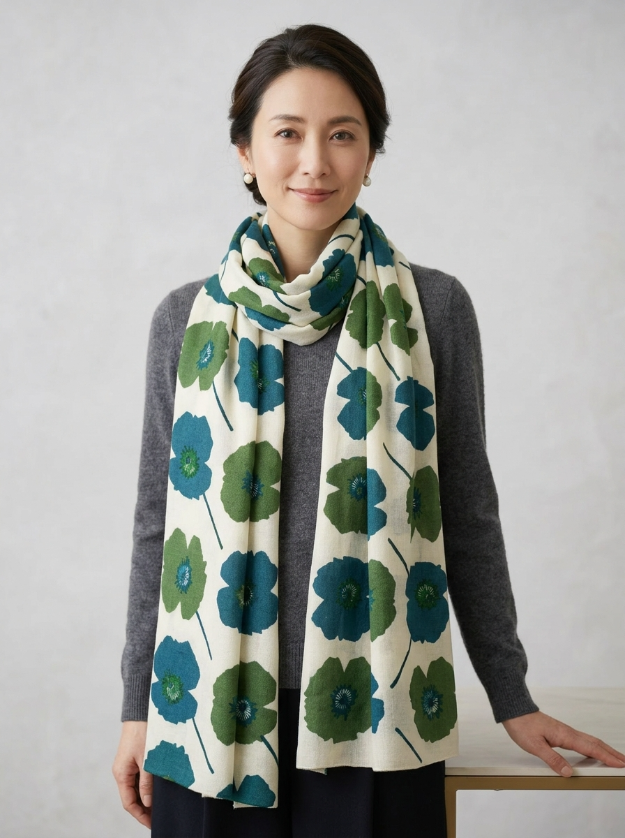 Wild Poppy Wool Scarf
